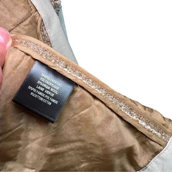 Lafayette 148 Textured Tan Tweed Blazer Jacket Pockets Fringe Trim Size 16 - Picture 4 of 6